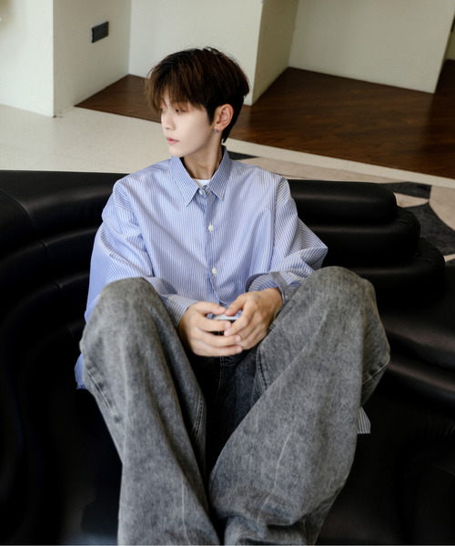 【セール】【neos】ルーズシルエット シャイニー ストライプ バルーン ロングスリーブ シャツ（シャツ/ブラウス）｜neos（ネオス）