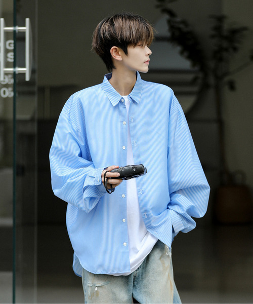 【セール】【neos】ルーズシルエット シャイニー ストライプ バルーン ロングスリーブ シャツ（シャツ/ブラウス）｜neos（ネオス）