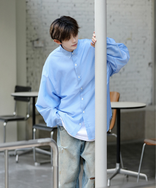 【セール】【neos】ルーズシルエット シャイニー ストライプ バルーン ロングスリーブ シャツ（シャツ/ブラウス）｜neos（ネオス）