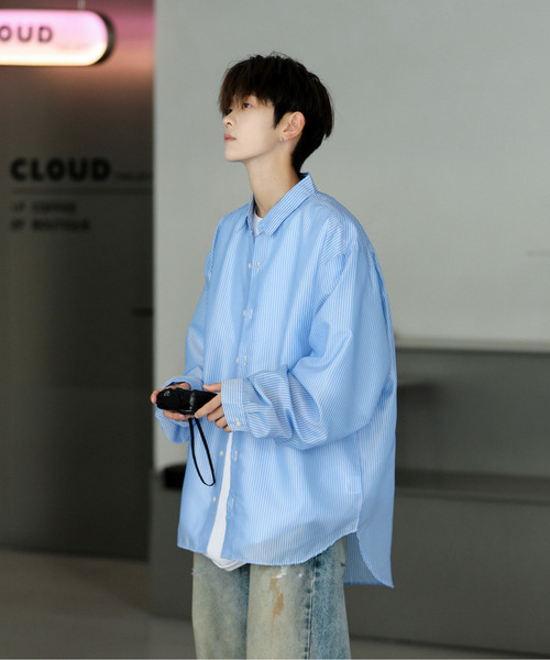 【セール】【neos】ルーズシルエット シャイニー ストライプ バルーン ロングスリーブ シャツ（シャツ/ブラウス）｜neos（ネオス）