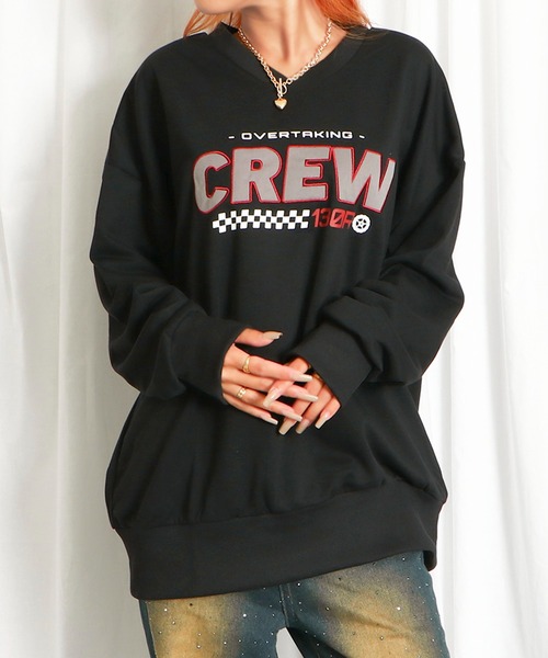 GORGE(ゴージ)の「《CREW刺しゅう×ビッグシルエット》レディース 裏毛 プルオーバー スウェット カジュアル 春秋冬(スウェット・レディース・ブラック/アイボリー・F)」の2枚目の写真