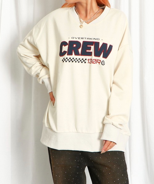 GORGE(ゴージ)の「《CREW刺しゅう×ビッグシルエット》レディース 裏毛 プルオーバー スウェット カジュアル 春秋冬(スウェット・レディース・ブラック/アイボリー・F)」の7枚目の写真