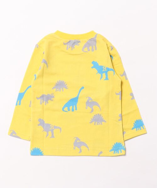 HAKKA KIDS（ハッカキッズ）の「恐竜総柄プリントインレイ裏毛トレーナー（スウェット・キッズ・ブルー/イエロー・100cm/110cm/120cm/130cm）」の3枚目の写真
