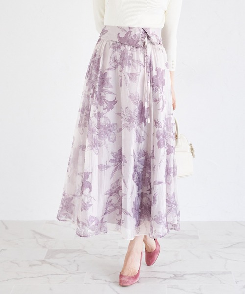 ウエストデザインリボン付きフラワープリントシアースカート（スカート）｜tocco closet（トッコ クローゼット） 6,490円