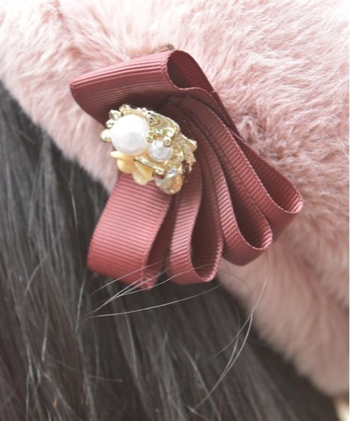 axes femme（アクシーズファム）の「リボンブローチ付ファーベレー（ハンチング/ベレー帽・レディース・ブラック/ピンク/キナリ・FREE）」の7枚目の写真