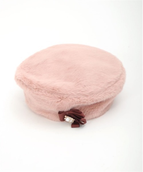 axes femme（アクシーズファム）の「リボンブローチ付ファーベレー（ハンチング/ベレー帽・レディース・ブラック/ピンク/キナリ・FREE）」の9枚目の写真