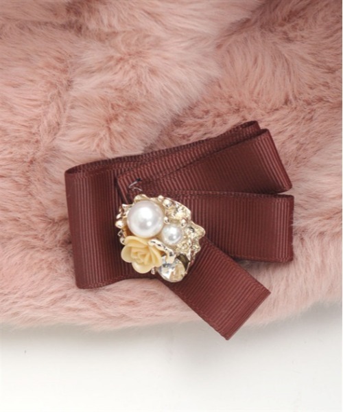 axes femme（アクシーズファム）の「リボンブローチ付ファーベレー（ハンチング/ベレー帽・レディース・ブラック/ピンク/キナリ・FREE）」の12枚目の写真