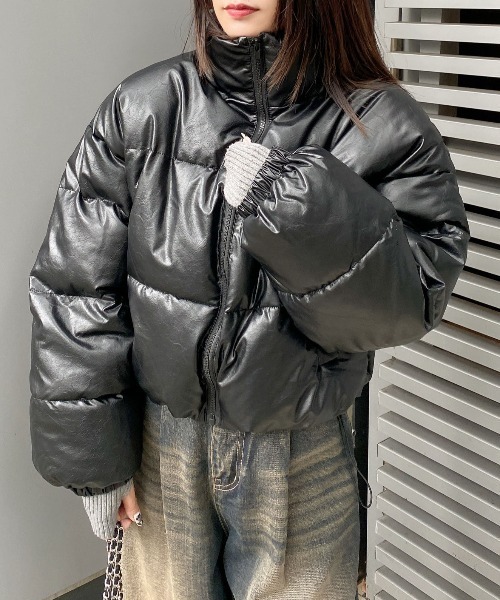 ZARA ブラック M フェイクレザークロップドダウンジャケット ZARA ブラック M フェイクレザークロップドダウンジャケット ZARA