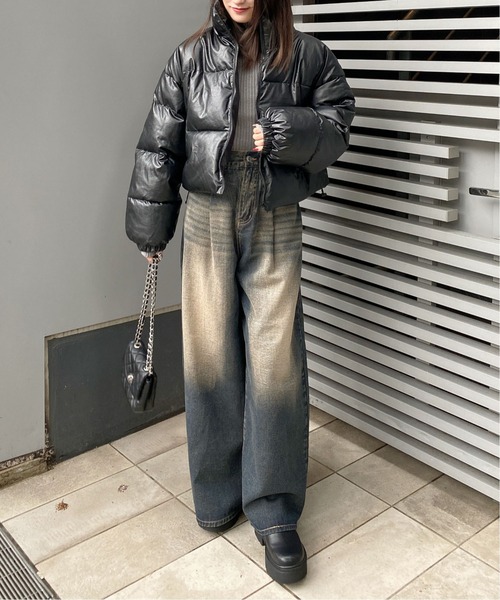 INGNI（イング）の「フェイクレザークロップド丈エコダウン（ダウンジャケット/コート・レディース・ブラック・M）」の8枚目の写真