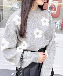 花柄ジャガードニット