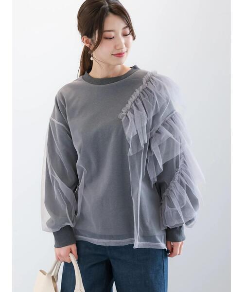 Te chichi（テチチ）の「【貴島明日香コラボ】オーバーチュールラッフルスウェット（Tシャツ/カットソー・レディース・オフホワイト/チャコールグレー/グレー・F）」の2枚目の写真