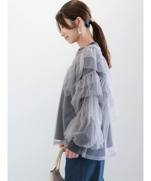 Te chichi（テチチ）の「【貴島明日香コラボ】オーバーチュールラッフルスウェット（Tシャツ/カットソー・レディース・オフホワイト/チャコールグレー/グレー・F）」の19枚目の写真