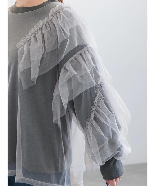 Te chichi（テチチ）の「【貴島明日香コラボ】オーバーチュールラッフルスウェット（Tシャツ/カットソー・レディース・オフホワイト/チャコールグレー/グレー・F）」の16枚目の写真