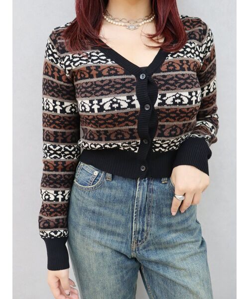 【セール】オリジナルジャガードショートニットカーディガン(カーディガン/ボレロ)|EVRIS(エヴリス)