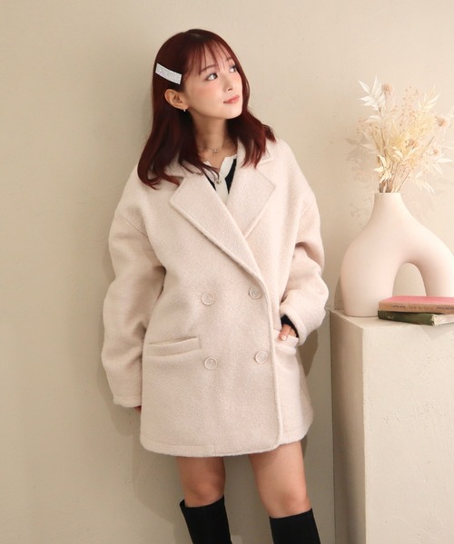 CECIL McBEE（セシルマクビー）の「ウールリングニットダブルジャケットコート（チェスターコート・レディース・グレー/ブラック/アイボリー・LARGE/MEDIUM）」の2枚目の写真