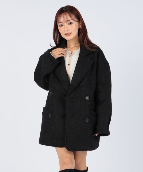 CECIL McBEE（セシルマクビー）の「ウールリングニットダブルジャケットコート（チェスターコート・レディース・グレー/ブラック/アイボリー・LARGE/MEDIUM）」の3枚目の写真