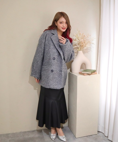 CECIL McBEE（セシルマクビー）の「ウールリングニットダブルジャケットコート（チェスターコート・レディース・グレー/ブラック/アイボリー・LARGE/MEDIUM）」の10枚目の写真