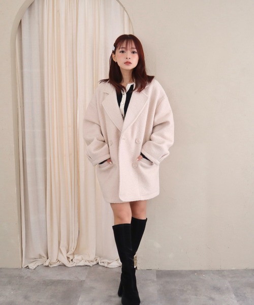 CECIL McBEE（セシルマクビー）の「ウールリングニットダブルジャケットコート（チェスターコート・レディース・グレー/ブラック/アイボリー・LARGE/MEDIUM）」の11枚目の写真