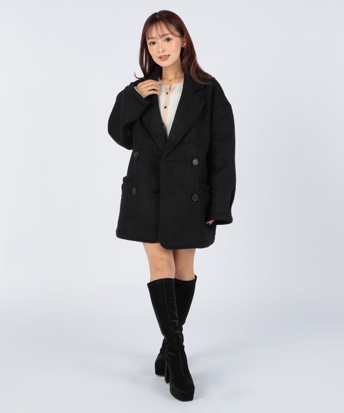 CECIL McBEE（セシルマクビー）の「ウールリングニットダブルジャケットコート（チェスターコート・レディース・グレー/ブラック/アイボリー・LARGE/MEDIUM）」の12枚目の写真