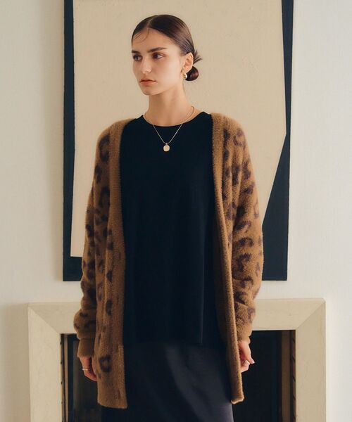 Editt by YECCA VECCA(エディットバイイェッカヴェッカ)の「レオパードジャガードフェザーカーディガン(カーディガン/ボレロ・レディース・キャメル/チャコールグレー・FREE)」の15枚目の写真
