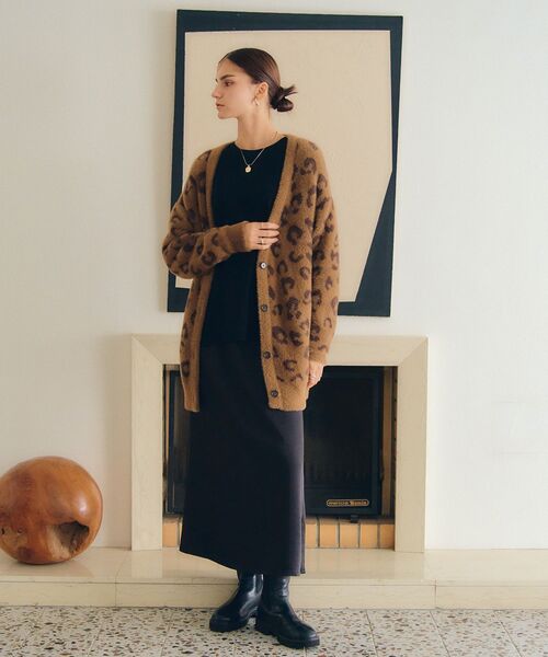 Editt by YECCA VECCA(エディットバイイェッカヴェッカ)の「レオパードジャガードフェザーカーディガン(カーディガン/ボレロ・レディース・キャメル/チャコールグレー・FREE)」の21枚目の写真