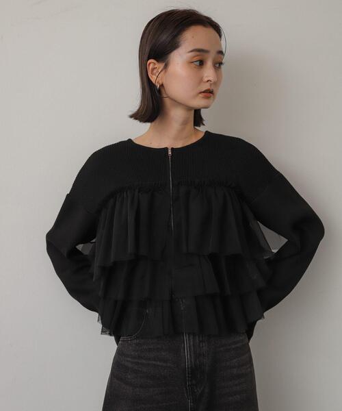 SENSE OF PLACE by URBAN RESEARCH（センスオブプレイスバイアーバンリサーチ）の「ダブルジップフリルニットカーデ（ニット/セーター・レディース・ネイビー/イエロー/ブラック/ライトベージュ・ONE）」の19枚目の写真