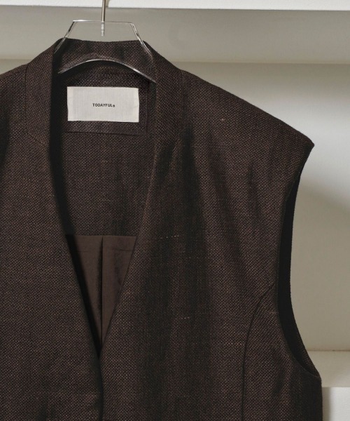 TODAYFUL（トゥデイフル）の「TODAYFUL　Linen Over Vest リネンオーバーベスト/12510107（ベスト・レディース・セージグリーン/チョコ・36）」の10枚目の写真