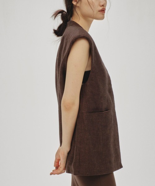 TODAYFUL（トゥデイフル）の「TODAYFUL　Linen Over Vest リネンオーバーベスト/12510107（ベスト・レディース・セージグリーン/チョコ・36）」の4枚目の写真