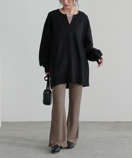 n'OrLABEL（ノアールレーベル）の「『ラメ入りリブフレアパンツ』（その他パンツ・レディース・ブラック/ブラウン/杢グレー・2/1）」の6枚目の写真