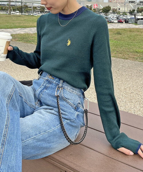 CPCM(シーピーシーエム)の「【U.S. POLO ASSN.】ウォッシャブルリブニット(ニット/セーター・レディース・アイボリー/ホワイト/ブラック/グリーン/ネイビー・FREE)」の4枚目の写真