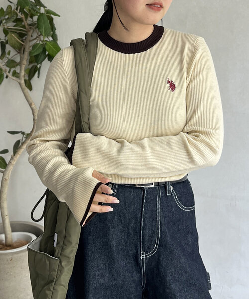CPCM(シーピーシーエム)の「【U.S. POLO ASSN.】ウォッシャブルリブニット(ニット/セーター・レディース・アイボリー/ホワイト/ブラック/グリーン/ネイビー・FREE)」の3枚目の写真
