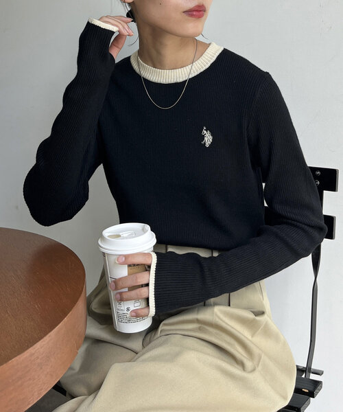 CPCM(シーピーシーエム)の「【U.S. POLO ASSN.】ウォッシャブルリブニット(ニット/セーター・レディース・アイボリー/ホワイト/ブラック/グリーン/ネイビー・FREE)」の1枚目の写真