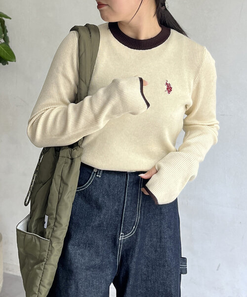 CPCM(シーピーシーエム)の「【U.S. POLO ASSN.】ウォッシャブルリブニット(ニット/セーター・レディース・アイボリー/ホワイト/ブラック/グリーン/ネイビー・FREE)」の13枚目の写真