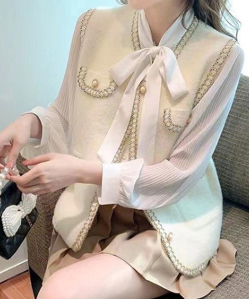 Miniministore(ミニミニストア)の「モヘア風ニットベストレディース韓国風秋服(ベスト・レディース・ブラック/オフホワイト・FREE)」の1枚目の写真