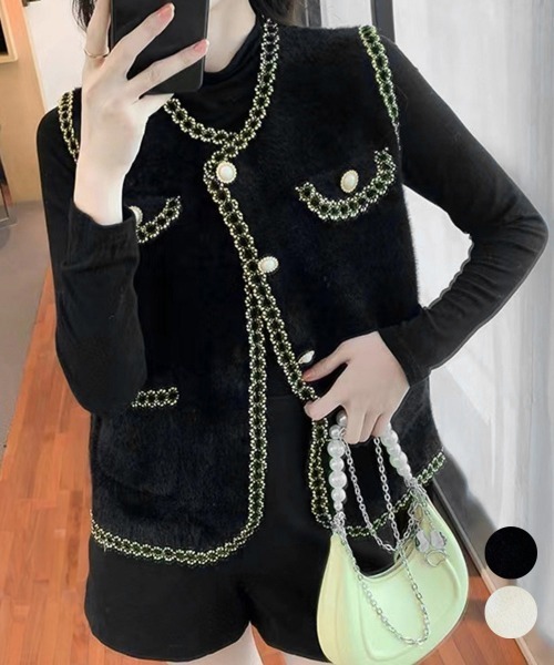 Miniministore(ミニミニストア)の「モヘア風ニットベストレディース韓国風秋服(ベスト・レディース・ブラック/オフホワイト・FREE)」の3枚目の写真