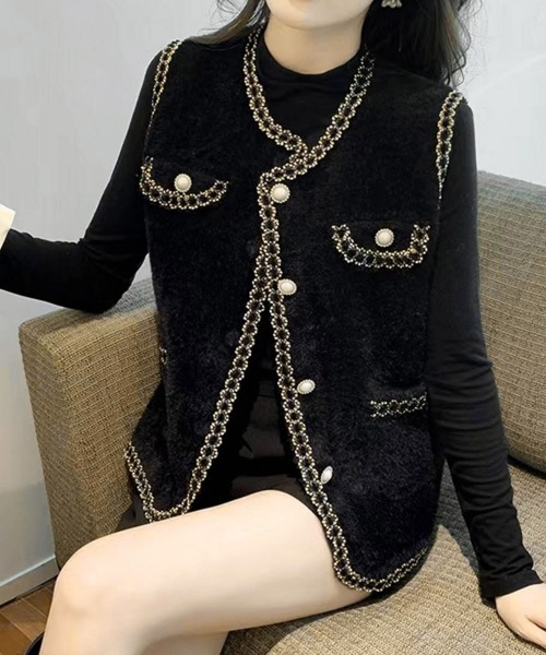 Miniministore(ミニミニストア)の「モヘア風ニットベストレディース韓国風秋服(ベスト・レディース・ブラック/オフホワイト・FREE)」の4枚目の写真