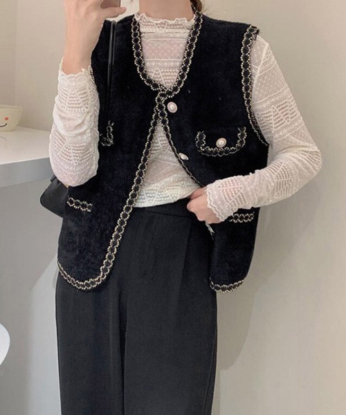 Miniministore(ミニミニストア)の「モヘア風ニットベストレディース韓国風秋服(ベスト・レディース・ブラック/オフホワイト・FREE)」の7枚目の写真