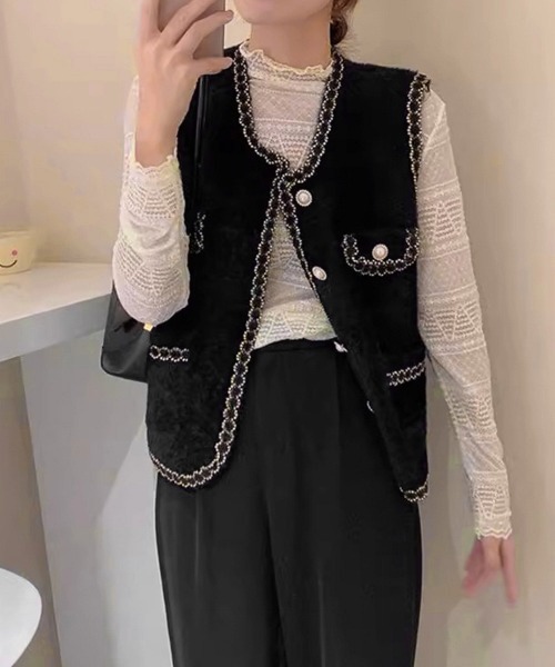 Miniministore(ミニミニストア)の「モヘア風ニットベストレディース韓国風秋服(ベスト・レディース・ブラック/オフホワイト・FREE)」の8枚目の写真