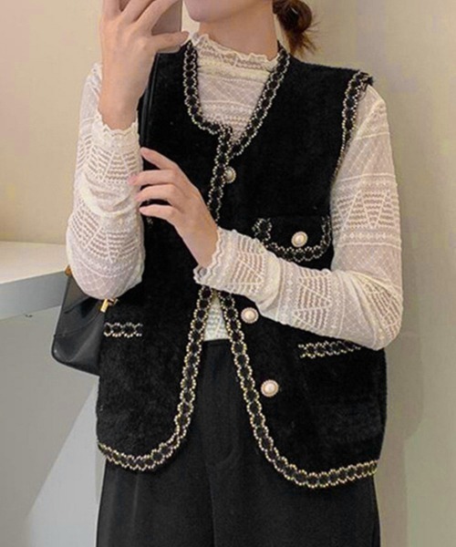Miniministore(ミニミニストア)の「モヘア風ニットベストレディース韓国風秋服(ベスト・レディース・ブラック/オフホワイト・FREE)」の9枚目の写真