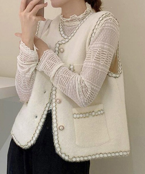 Miniministore(ミニミニストア)の「モヘア風ニットベストレディース韓国風秋服(ベスト・レディース・ブラック/オフホワイト・FREE)」の10枚目の写真