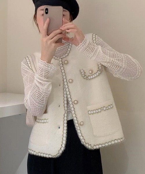 Miniministore(ミニミニストア)の「モヘア風ニットベストレディース韓国風秋服(ベスト・レディース・ブラック/オフホワイト・FREE)」の12枚目の写真