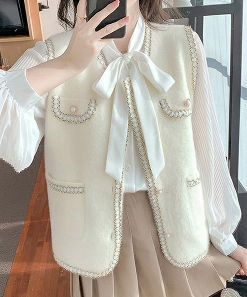 Miniministore(ミニミニストア)の「モヘア風ニットベストレディース韓国風秋服(ベスト・レディース・ブラック/オフホワイト・FREE)」の13枚目の写真
