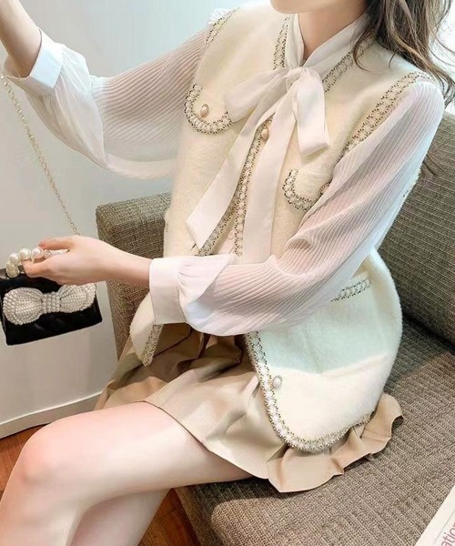 Miniministore(ミニミニストア)の「モヘア風ニットベストレディース韓国風秋服(ベスト・レディース・ブラック/オフホワイト・FREE)」の14枚目の写真