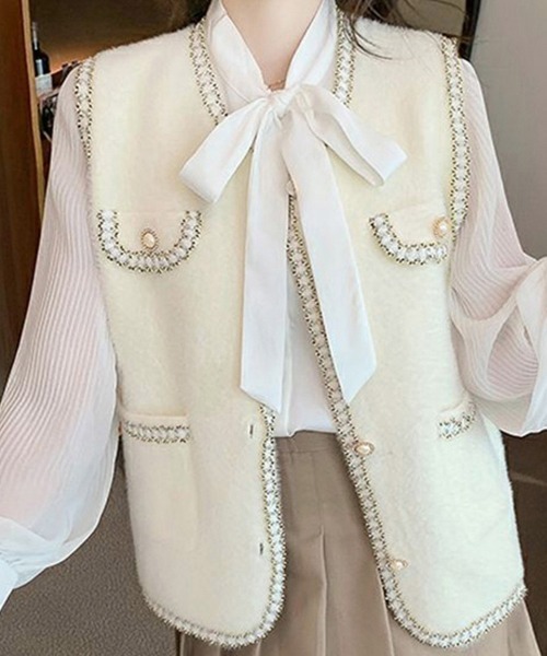 Miniministore(ミニミニストア)の「モヘア風ニットベストレディース韓国風秋服(ベスト・レディース・ブラック/オフホワイト・FREE)」の15枚目の写真