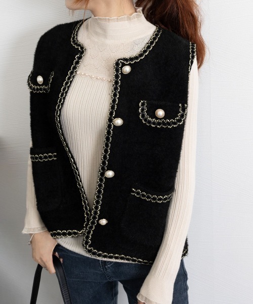 Miniministore(ミニミニストア)の「モヘア風ニットベストレディース韓国風秋服(ベスト・レディース・ブラック/オフホワイト・FREE)」の20枚目の写真