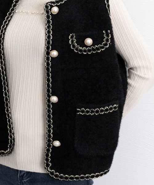 Miniministore(ミニミニストア)の「モヘア風ニットベストレディース韓国風秋服(ベスト・レディース・ブラック/オフホワイト・FREE)」の21枚目の写真