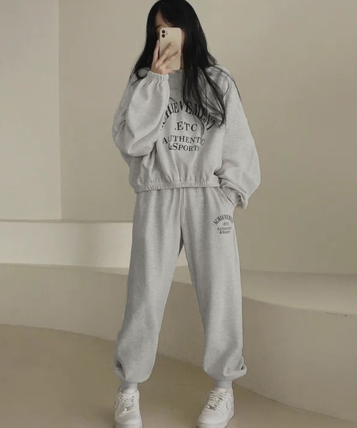 スウェット 裏毛 英字ロゴトレーナー ＆ ジョガーパンツ 上下