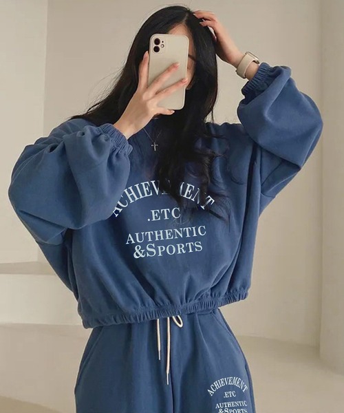 正規品♡裏毛スウェット♡ロゴ上下セット♡ネイビー セール】スウェット 裏毛 英字ロゴトレーナー ＆ ジョガーパンツ
