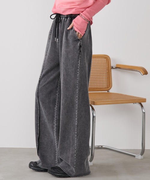 Auntie Rosa Holiday(アンティローザホリデー)の「ピンタックケミカルスウェットイージーワイドパンツ(スウェットパンツ・レディース・ブラック/サックスブルー・FREE)」の7枚目の写真