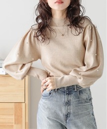 袖パール ニットプルオーバー